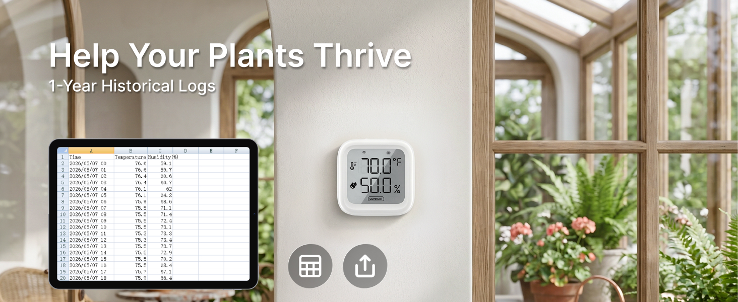 Export one year of temperature and humidity history to track greenhouse conditions
