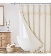Gibelle Boho Farmhouse Shower Curtain Set, Linen Cotton Fabric Shower Curtain with Macrame Lace D...
