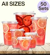 16 oz Clear Plastic Cups with Strawless-Sip-Lids, 50 Sets Disposable Cups Plastic Iced Coffee Cup...