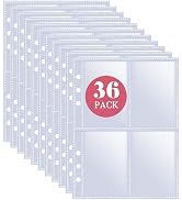 36 Pack 288 Pockets 6 Ring A5 Binder Sleeves, Heavyweight 4 Pocket Card Binder Sleeves, 2.5x3.5” ...