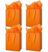 MOXARYSU 4 Pcs Medium Orange Gift Bags: 8x5x10 Inches Gift bags With Handles Party Favor Bags Wit...