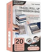 20 Travel Compression Bags Vacuum Packing, Roll Up Travel Space Saver Bags for Luggage, Cruise Sh...