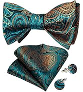 DiBanGu Men Bow Tie Paisley Striped Self-Bow Tie for Men and Silk Woven Bowtie Pocket Square Cuff...