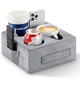 Luxspire Couch Cup Holder Tray, Couch Cup Holder Pillow with 4 Holes, Side Pocket and Handle, Cou...