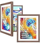 KINLINK 10x12.5 Kids Art Frame, Brown Wood Artwork Frames 2 Pack | Picture Frames Front Opening H...