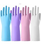 KAQ 4 Pairs Rubber Cleaning Gloves - Reusable Dishwashing Gloves with Flocked Cotton Liner, House...