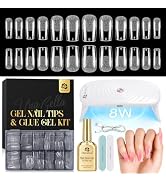 UNA GELLA Medium Square Gel Nail Tips Kit, Pre Etched Medium Square Press on Nails Full Cover Fak...