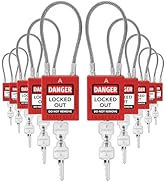 TRADESAFE Lockout Tagout Steel Cable Locks with Keys - 10 Red Keyed Alike Unlimited Grouping Elec...