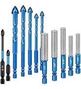 SUNJOYCO 12 PCS Upgraded Diamond Drill Bit Set, Extended Ceramic Tile Drill Bits with Magnetic Ph...