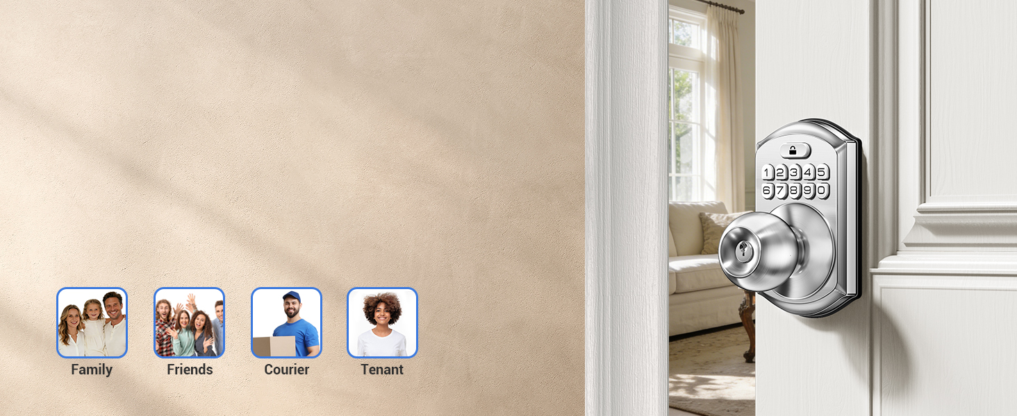 Supports up to 20 user codes, creating unique passwords for family, friends, couriers, and tenants