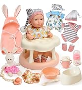 Cleboen Baby Doll Accessories Set for Girls, 9'' Baby Doll with 2 Sets Clothes Doll Walker Chair ...
