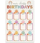 Whaline Happy Birthday Chart Poster for Classroom Boho Smile Face Rainbow Birthday Chart Calendar...