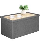 PINPLUS Folding Storage Ottoman Bench with Lid Tray, 30 inches Ottoman Coffee Table Grey Cube Cha...