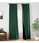 PANELSBURG Emerald Green Curtains for Bedroom 2 Panels Linen Textured Rod Pocket Back Tab Hooks P...