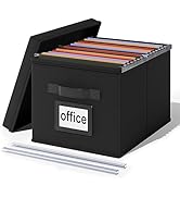 Huolewa Upgraded File Organizer Box with Lid, Decorative File Box with Handle, Linen Hanging File...