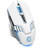 White Wireless Gaming Mouse Bluetooth Mouse with 3-Modes(BT5.0+BT3.0+2.4GHz), Rechargeable, RGB B...