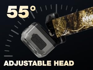 Adjustable headlamp with a 55° tilt for customized lighting angles