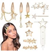 YAEISM 10PCS Gold Hair Clips Dangle Star Hair Clips Metal Snap Star Barrettes 9 Shapes Y2K Hair A...