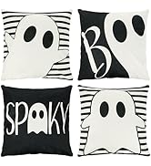 Halloween Pillow Covers 18 x 18 Inch Spooky Ghost Pillow Cover Black Stripe Ghost Cushion Case Ha...