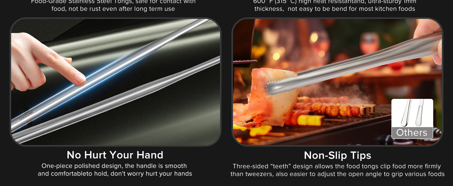 Stainless steel tongs for cooking