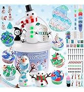LAWOHO Big Build a Snowman Kit with 500ML Clear Slime, Modeling Clay & Slime Charms, Christmas Cr...