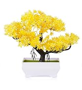 Frjjthchy Mini Artificial Bonsai Tree Plants with Plastic Cement Pots for Home Office Décor (Yellow)