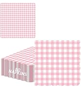 80PCS Pink Gingham Scalloped Paper Napkins 5 Inch, Disposable Cocktail Beverage Napkins for Tea P...
