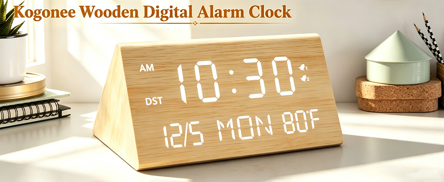 Kogonee Wooden Digital Alarm Clock