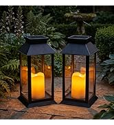 Tomshine Solar Flame Lanterns Outdoor Waterproof, Hanging Black Rust-Proof Solar Lantern with Tem...