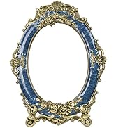 Nerien Decorative Vintage Tabletop Mirror Retro Metal Countertop Vanity Makeup Mirror Rose Emboss...