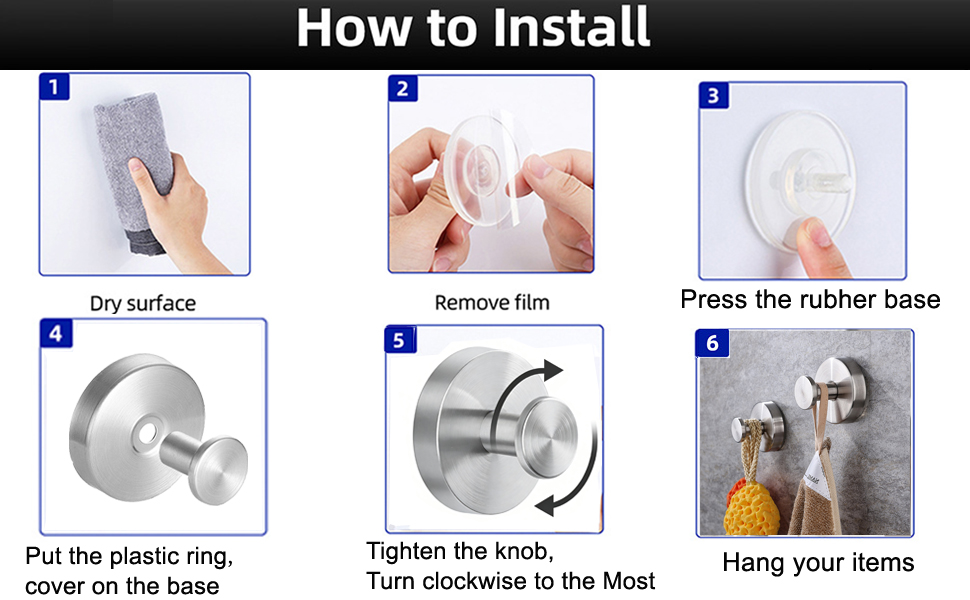 Metal Towel Hooks for Bathroom,Suction Cup Hooks Medium Suction Cups,Bath Robe Looafh Hook