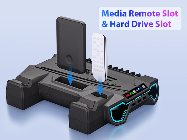 ps5 slim console cooling stand with controller charging station