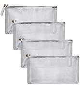 HRX Package Nylon Mesh Cosmetic Zipper Bags, Metallic Silver Makeup Pouches Travel Organizer Case...