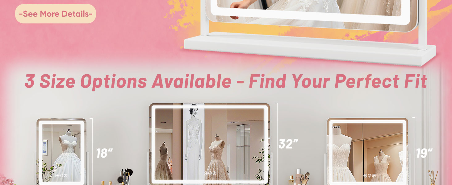 Vanity Mirror with Lights, 18"×14" LED Makeup Mirror with Light, Smart Touch with 3-Color Lighting