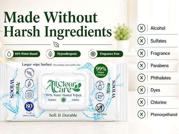 No harsh ingredients. No alcohol, sulfates, fragrance, parabens, phthalates, dyes, chlorine, phenoxy