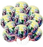 Big, Multicolor Disco Ball Balloons - 22 Inch, Pack of 12 | 4D Disco Balloons for Disco Party Dec...