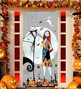 Jack Skellington Sally Banner Nightmare Before Christmas Halloween Decorations Door Cover Xmas Po...