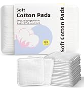 Large Square Cotton Pads, 80 Count, Lint-Free, Soft, Rounded Corners, Multi-Layer, for Makeup Rem...