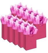 qiqee 10PCS Bright Pink Mini Gift Bags with Tissue Paper Handles 6.3"x4.7"x2.4" Small Size Presen...