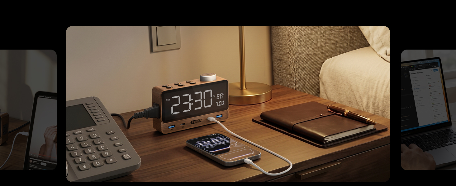 Hotel bedside alarm clock charging station