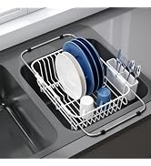 JASIWAY White Dish Drying Rack in Sink with Utensil Holder, RV, Apartment | Over Sink Expandable ...