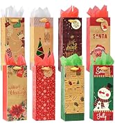 Nihuecne 16 Pack Christmas Wine Bags with Tags & Tissue Paper for Xmas Holiday Gift Wrap,8 Design...