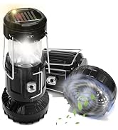 2-Pack Solar Camping Fan w/ Lantern, DIBMS Collapsible Solar Powered USB Rechargeable & Battery P...