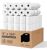 (50 Rolls) 3" x 165' 1 Ply Bond Non-Thermal Receipt Paper, BPA Free Kitchen Printer Paper for SRP...