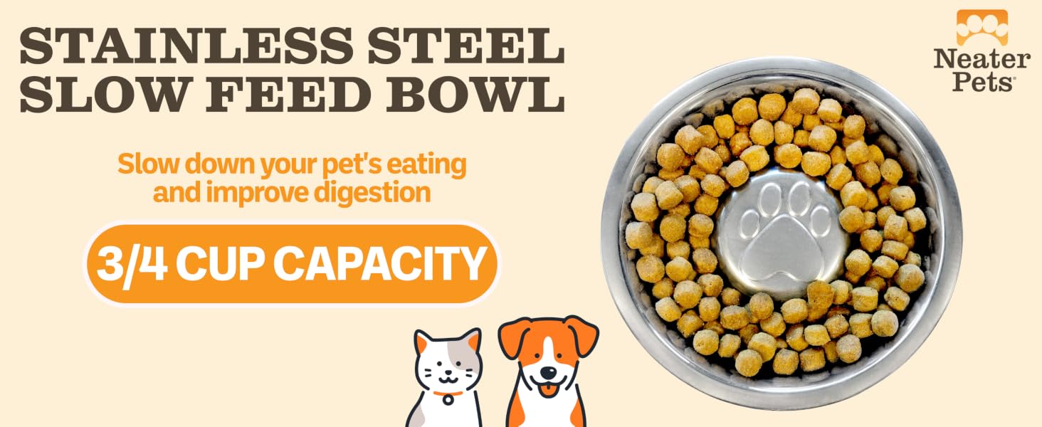 Stainless Steel Slow Feed Bowl, 3/4 Cup Capacity