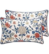 patdrea Designer Throw Pillow Covers Set of 2,Euro Elegant Linen with Colorful Blooming Floral Pa...