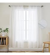 Joydeco White Sheer Curtains 72 Inch Length 2 Panels Set, Rod Pocket Semi Sheer Curtains for Bedr...