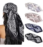 HBselect 4PCS Head Scarf for Women 35” Head Scarves Silk Like Satin Neck Scarfs Square Bandana Ha...
