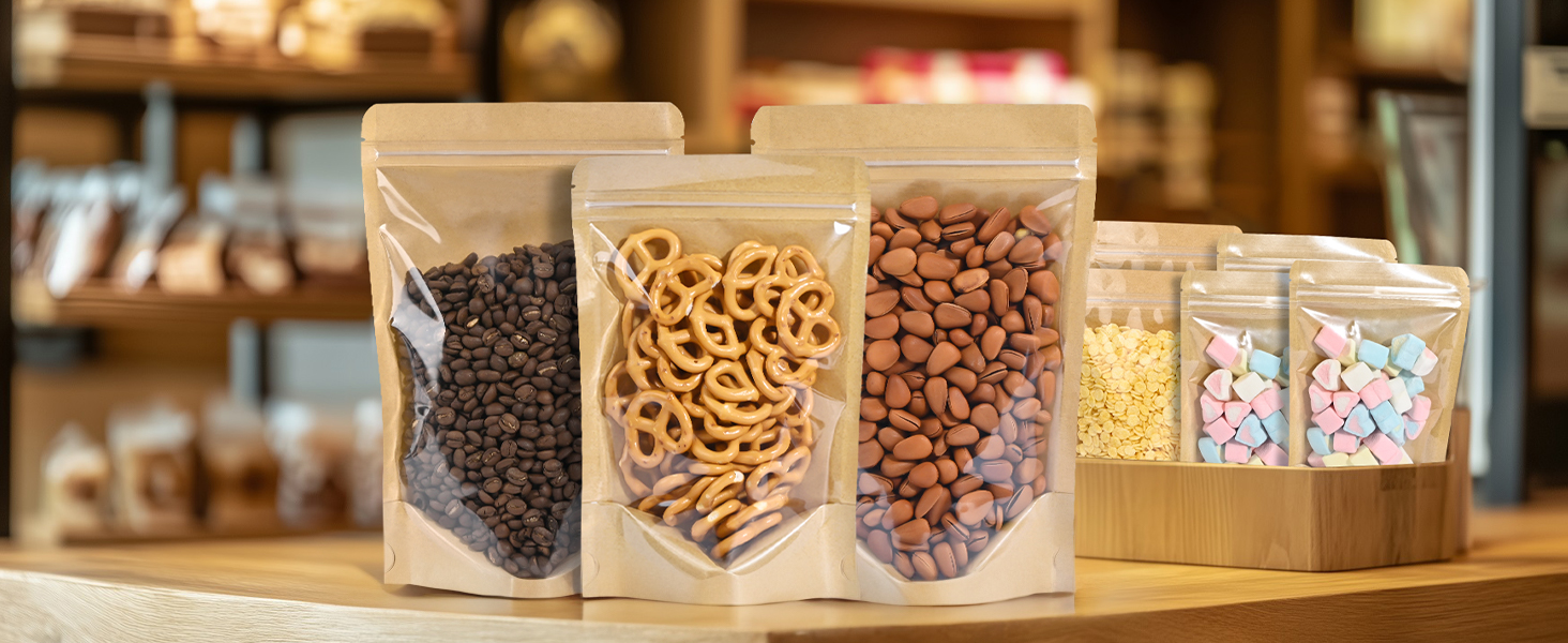 Kraft Bags With Window Clear Front Pouches