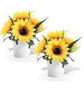Coferset 2 Pack Sunflower Potted Artificial Flowers Small Fake Plant,Yellow Sunflower Small Artif...